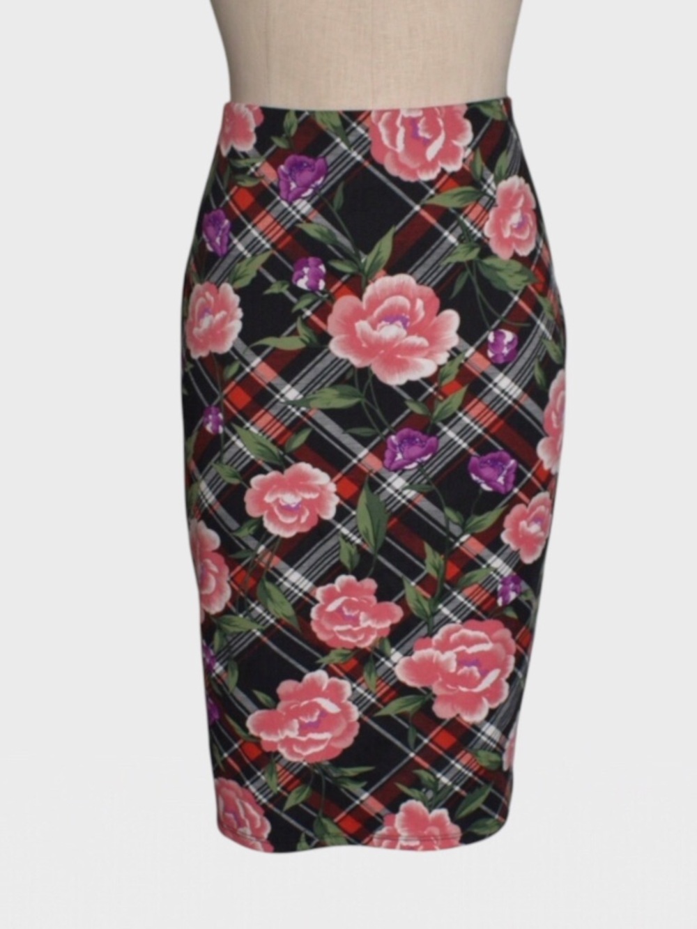 NYCC Floral Plaid Stretch Pencil Skirt‎